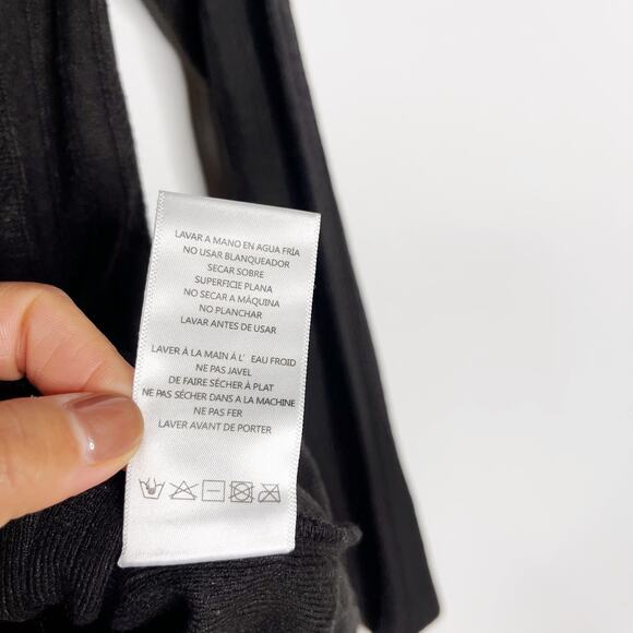 Another Love Small S Black Elvina Ruffle Long Sleeve Top Crew Neck Ribbed Fitted - Picture 8 of 10